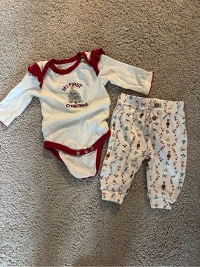 Baby Girls White and Red 'My First Christmas' One-Piece & Pants Set